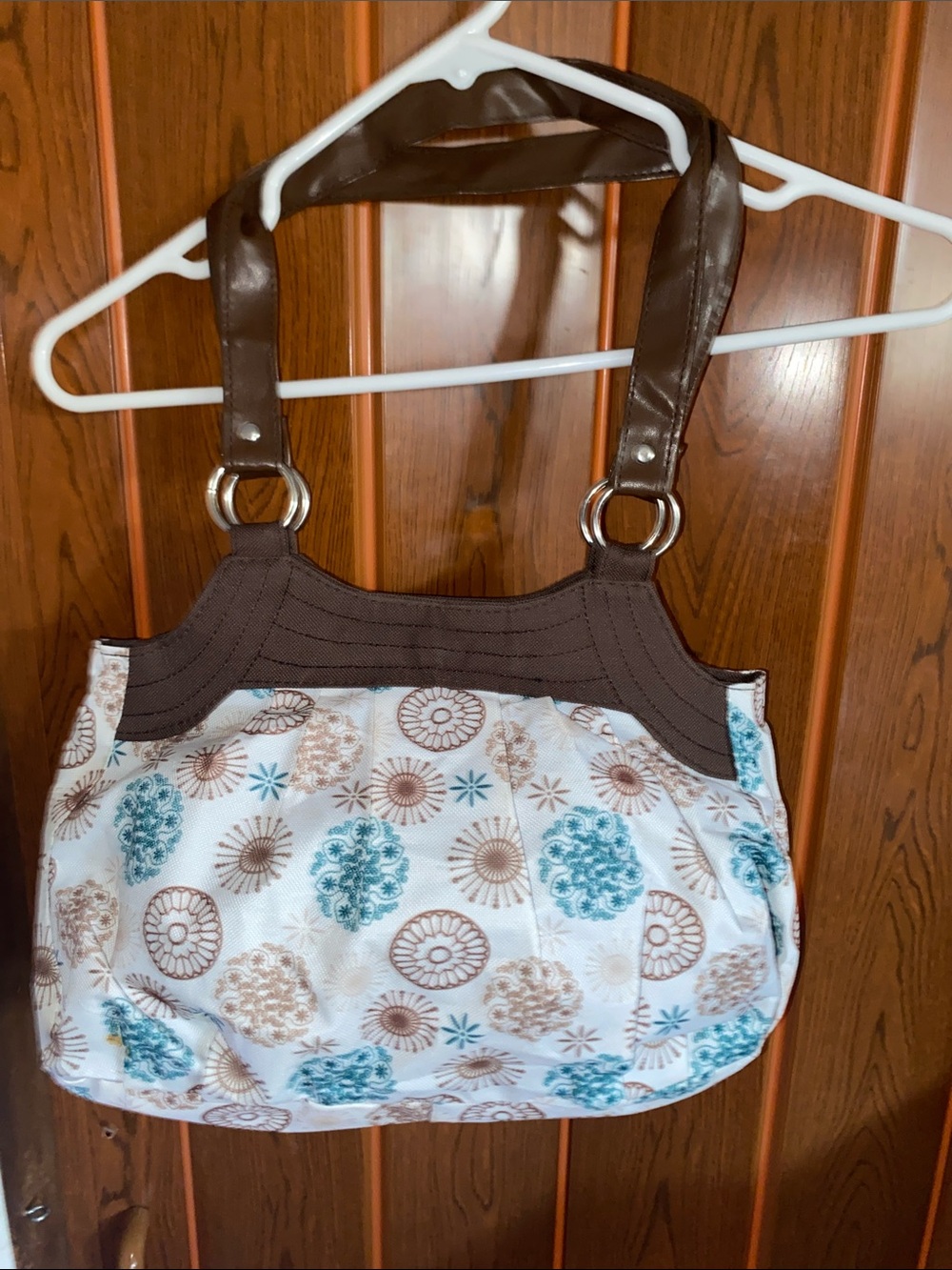 Casual Floral Canvas Shoulder Bag with Brown Trim